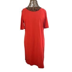 Lauren Ralph Lauren Red Cold Shoulder Shift Dress Size Medium 100% Cotton